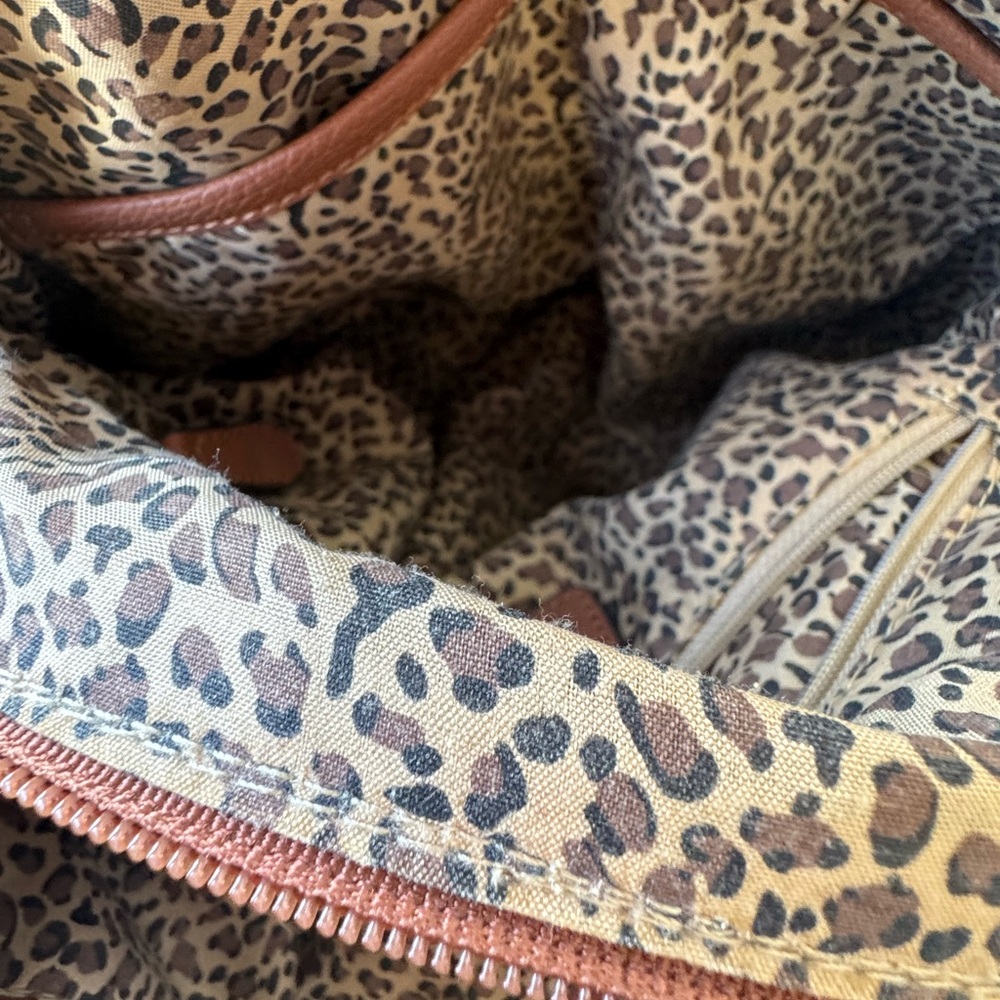 Nanette Lepore Pebbled Leather Tassel Tote Brown Boho Chic Animal Print Classic - Picture 12 of 14
